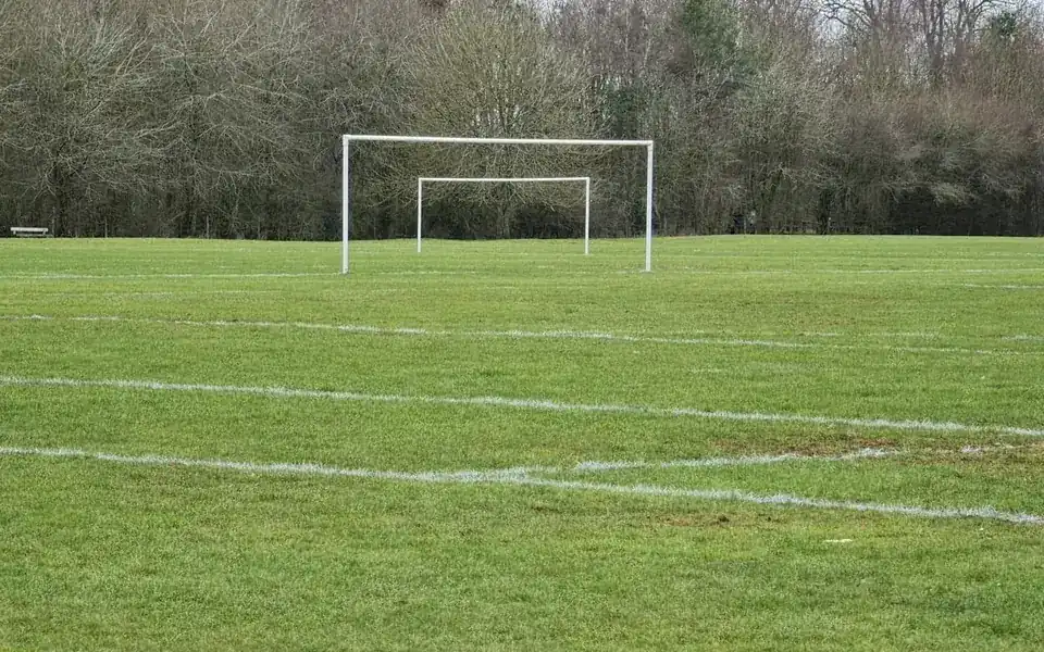 A football goal on a grass pitch