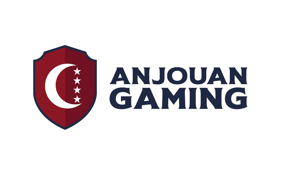 Anjouan Gaming name beside its red shield with a crescent and four stars